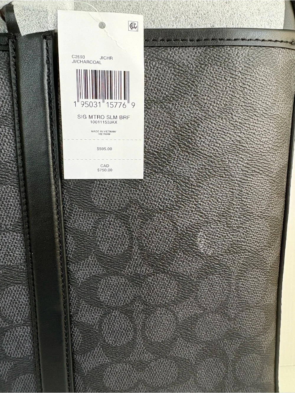 Coach Metropolitan Slim Briefcase in Signature CanvasCharcoal /Black NWT
